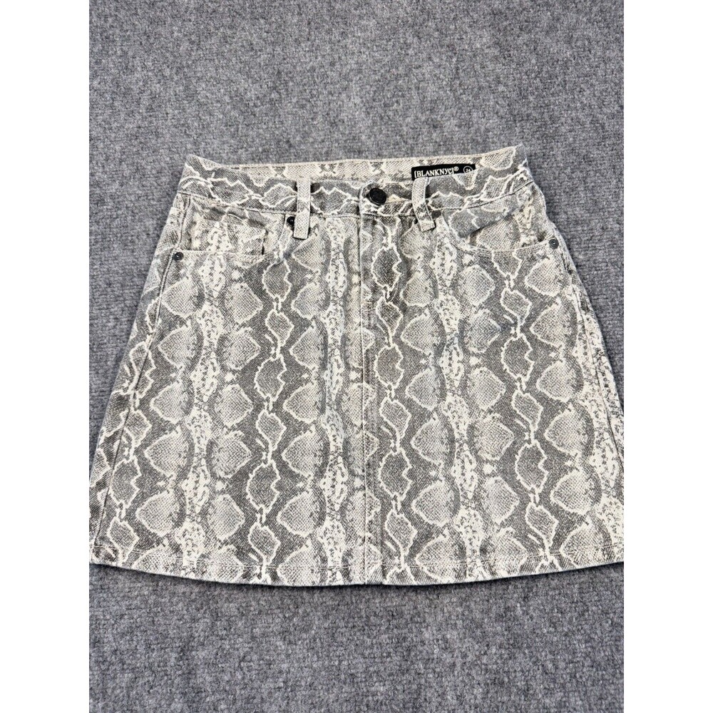 BLANKNYC Snakeskin Denim Mini Skirt 24 Gray Reptile Y2K Grunge Moto Animal Print